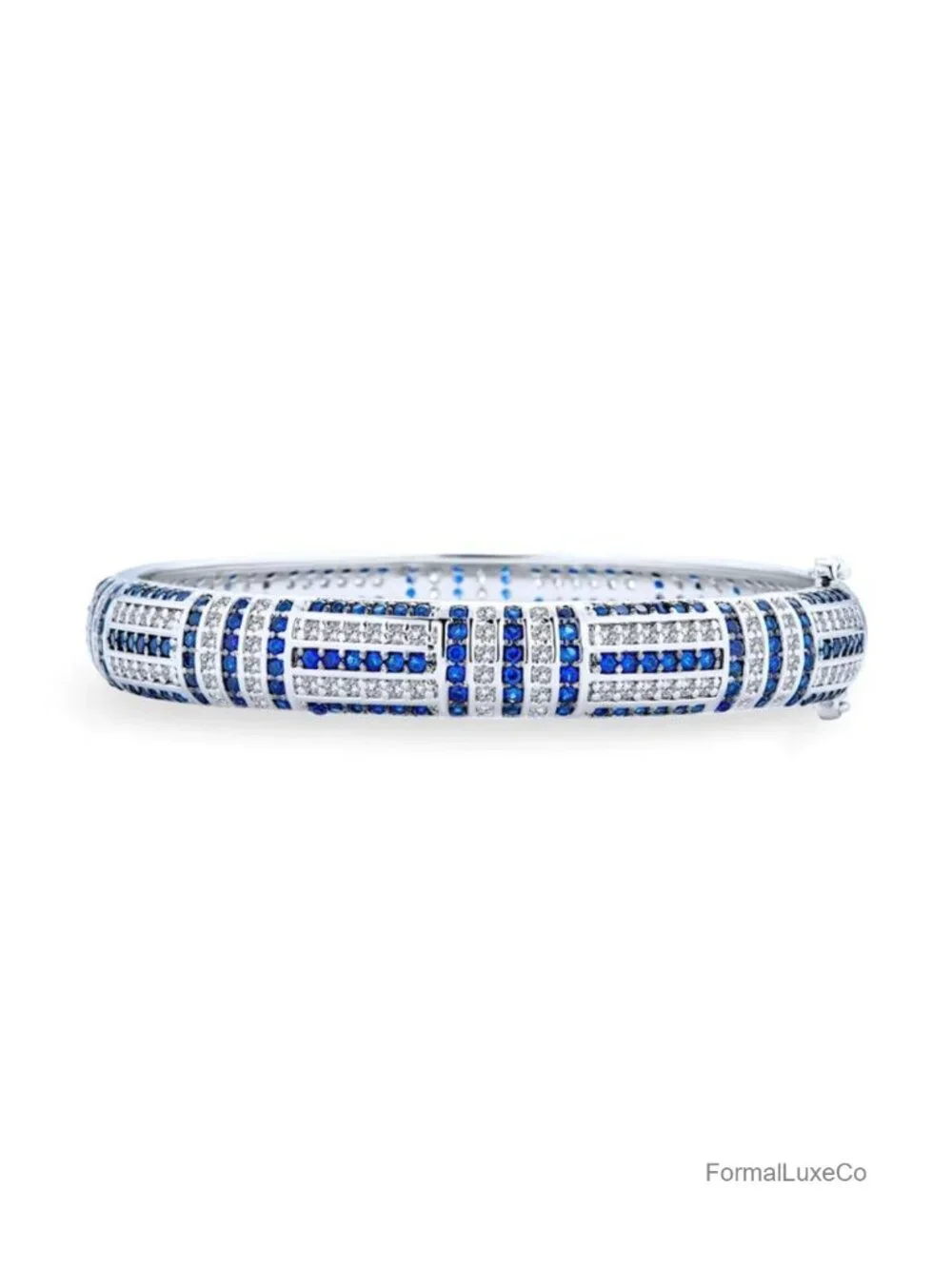 Art Deco Silver Plated CZ Statement Bangle Bracelet Brass